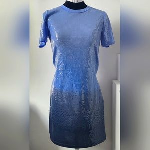 Michael Kors Blue Ombre Sequin Short Sleeve Dress Size S